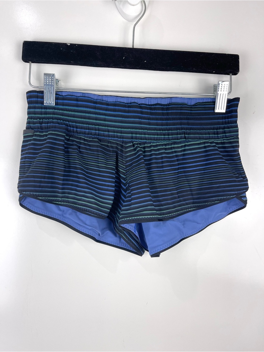 Lululemon Surf Short II Reversible Board Shorts Blue Black Stripe UPF 50+ Swim